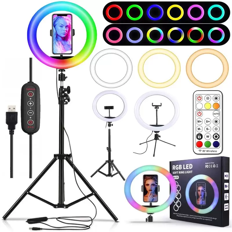 Lampa pierścieniowa do selfie RGB + Statyw + Pilot