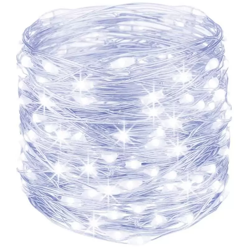 Lampki druciki na baterie 100 LED Biały Zimny