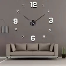 Zegar ścienny 3D naklejany z cyframi (M/D) Srebrny