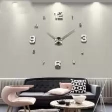 Zegar ścienny 3D naklejany z cyframi (M/D) Srebrny