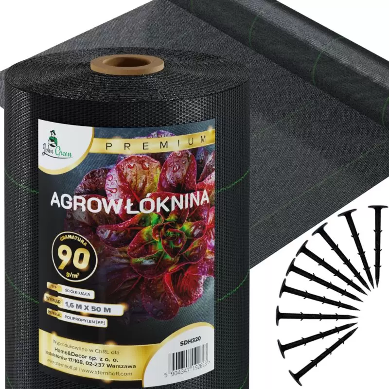 Agrowłóknina czarna 90g/m 1,6x50m + 50 Szpilek