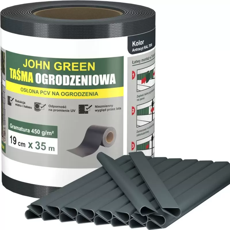 Taśma ogrodzeniowa 19cm x 35m 20 klipsów Antracyt