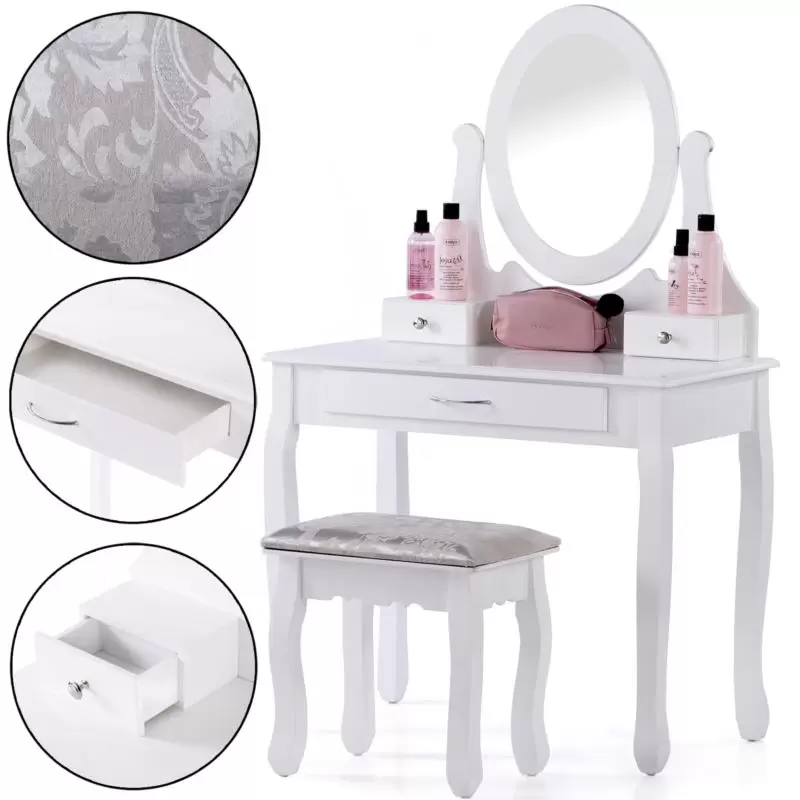 Toaletka kosmetyczna z ruchomym lustrem + Taboret
