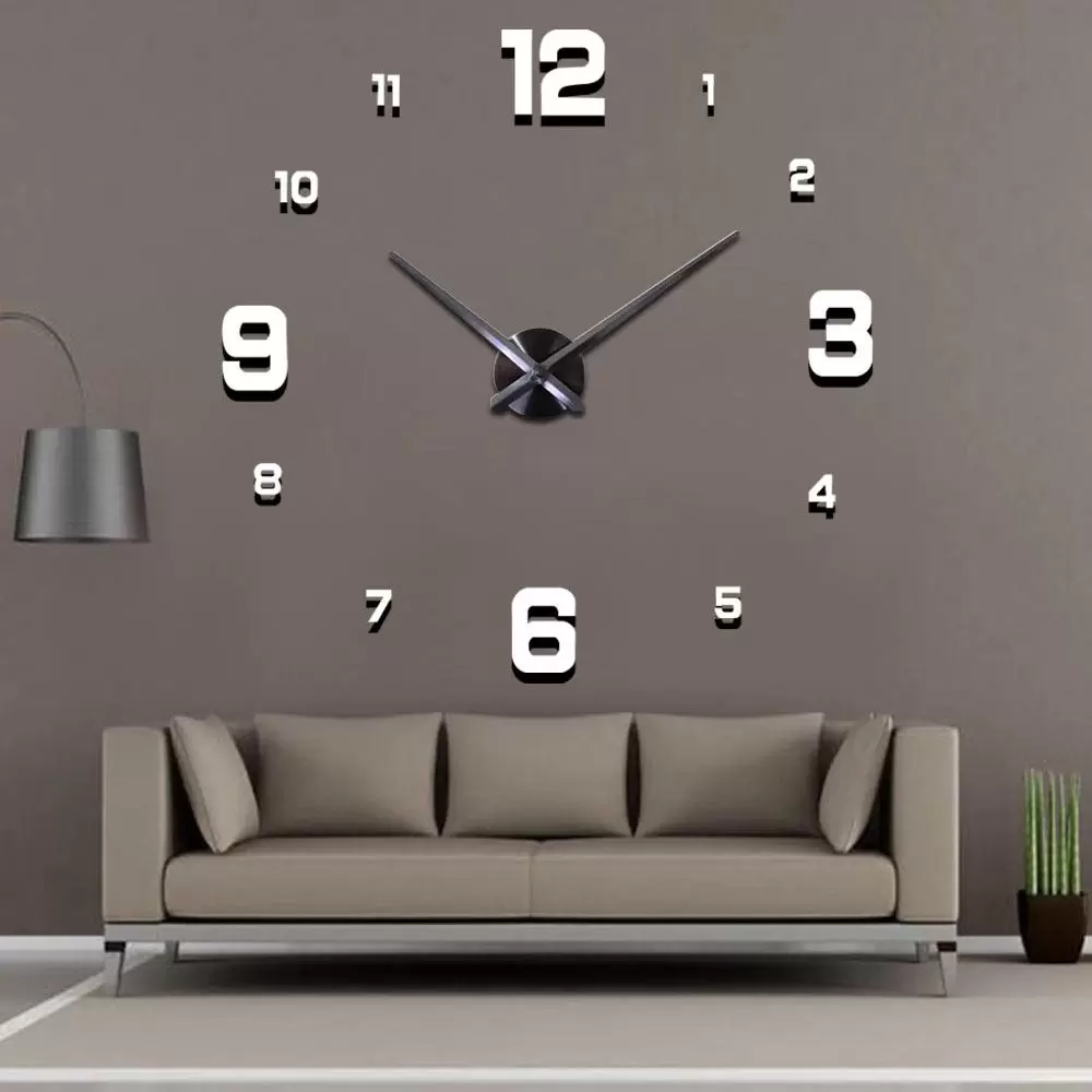 Zegar ścienny 3D naklejany z cyframi (M/D) Srebrny