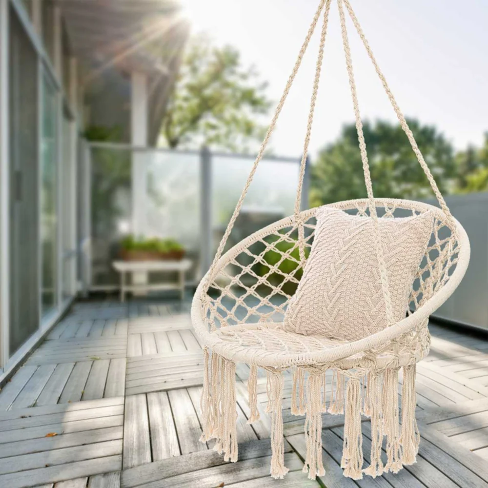 Huśtawka wisząca pleciona fotel BOHO Ecru
