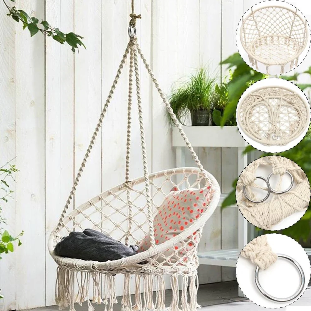 Huśtawka wisząca pleciona fotel BOHO Ecru