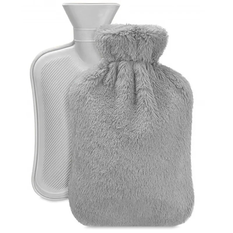 Termofor pluszowy z imitację futra gumowy 1L Szary