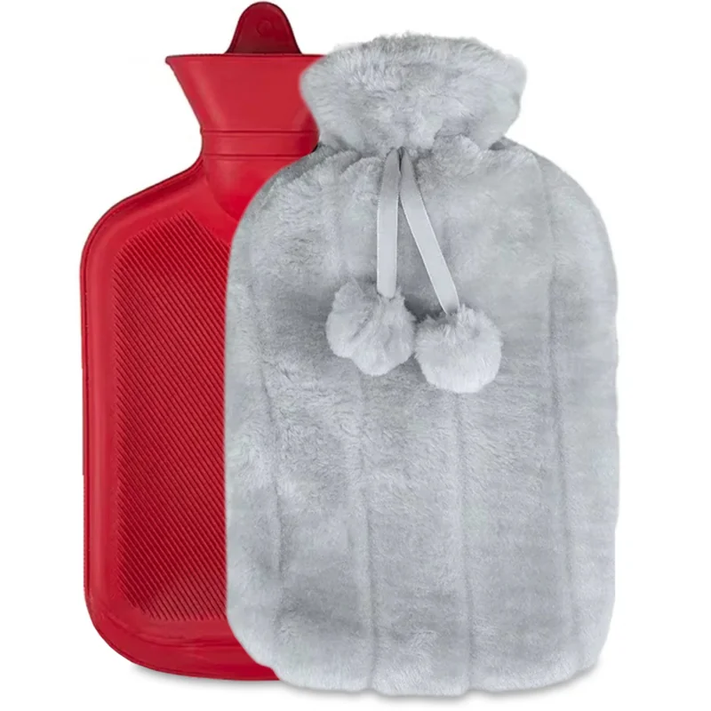 Termofor pluszowy z imitację futra gumowy 2L Szary