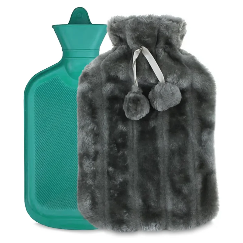 Termofor pluszowy z imitację futra gumowy 2L Grafitowy