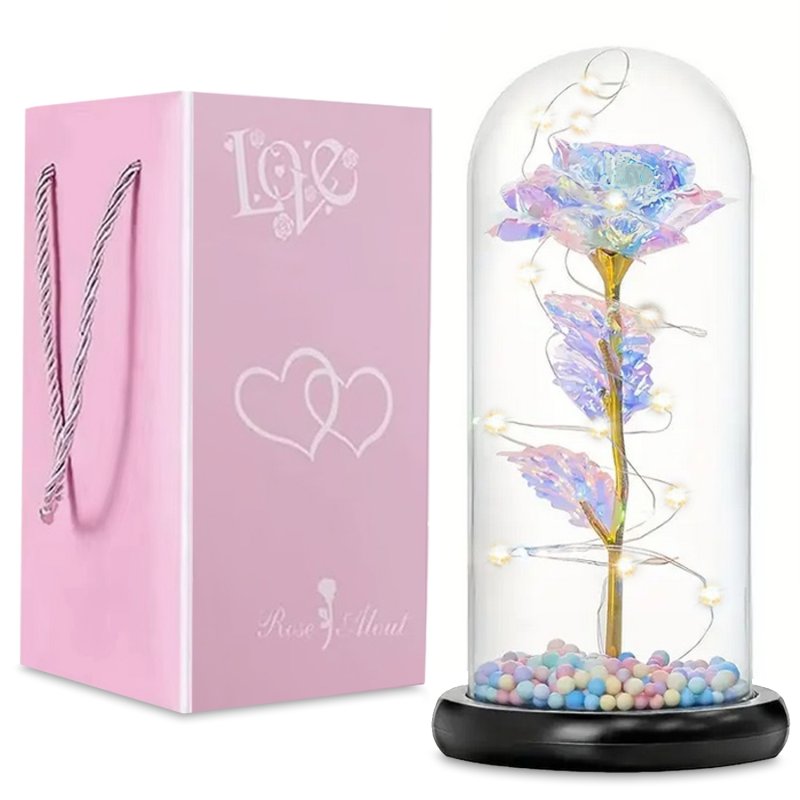 Wieczna róża w szkle świecąca LED Wielokolorowa