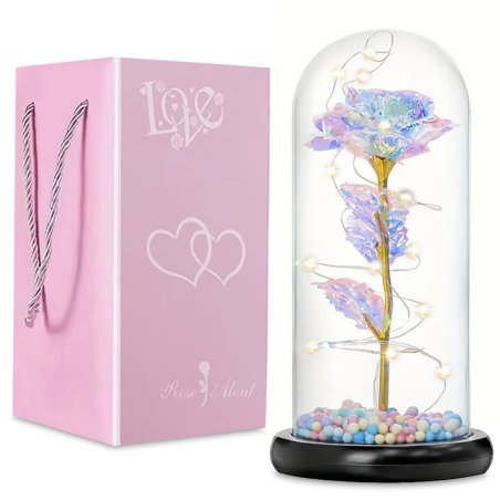 Wieczna róża w szkle świecąca LED Wielokolorowa