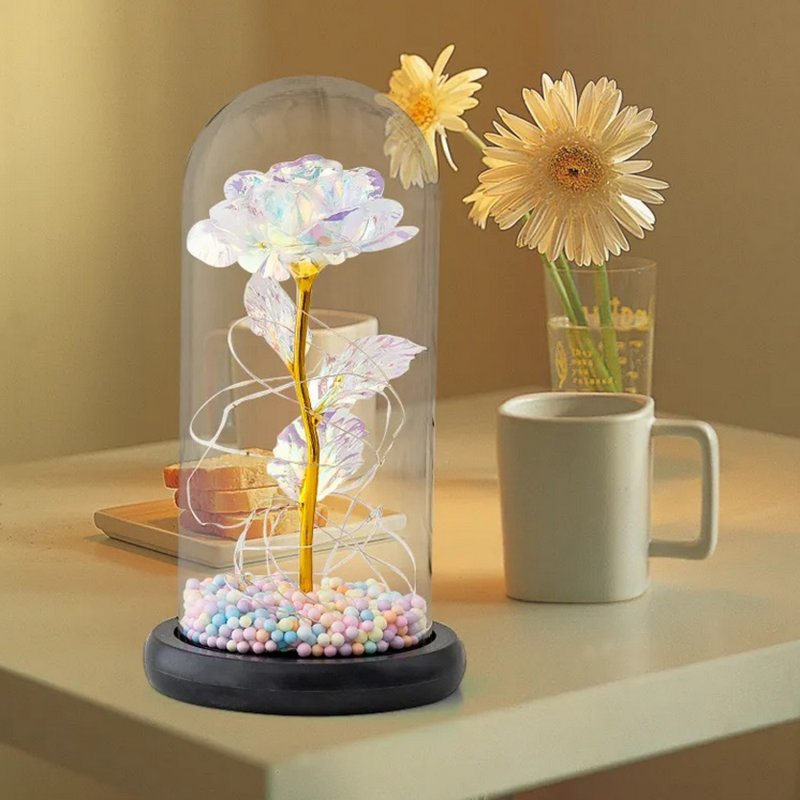 Wieczna róża w szkle świecąca LED Wielokolorowa