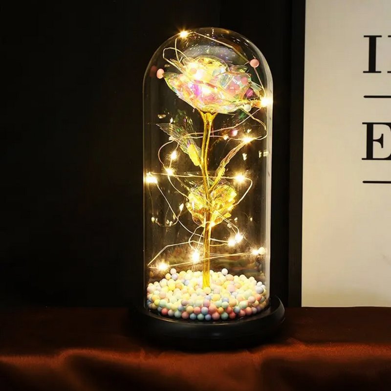 Wieczna róża w szkle świecąca LED Wielokolorowa