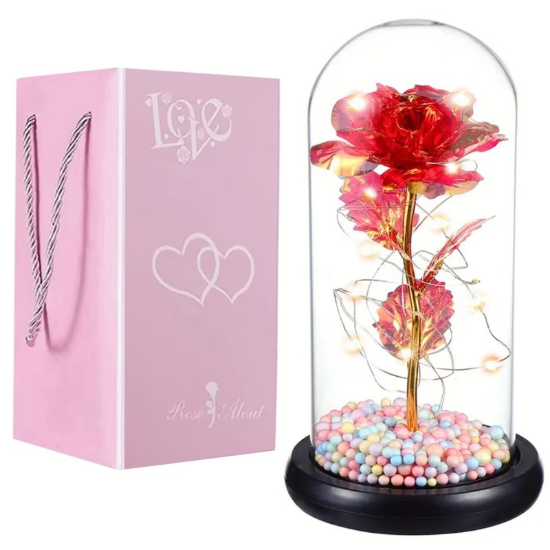 Wieczna róża w szkle świecąca LED Czerwona