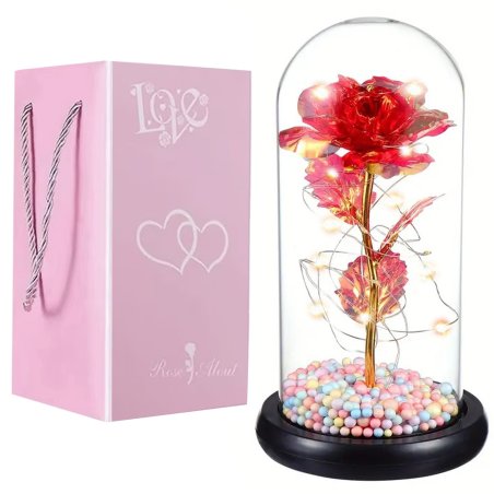 Wieczna róża w szkle świecąca LED Czerwona