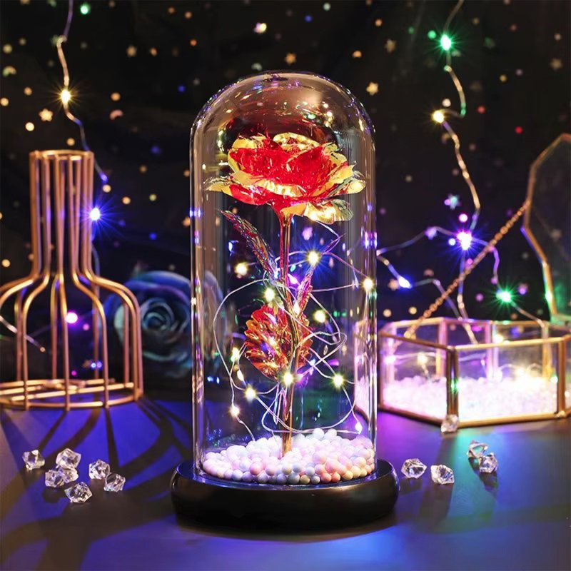 Wieczna róża w szkle świecąca LED Czerwona