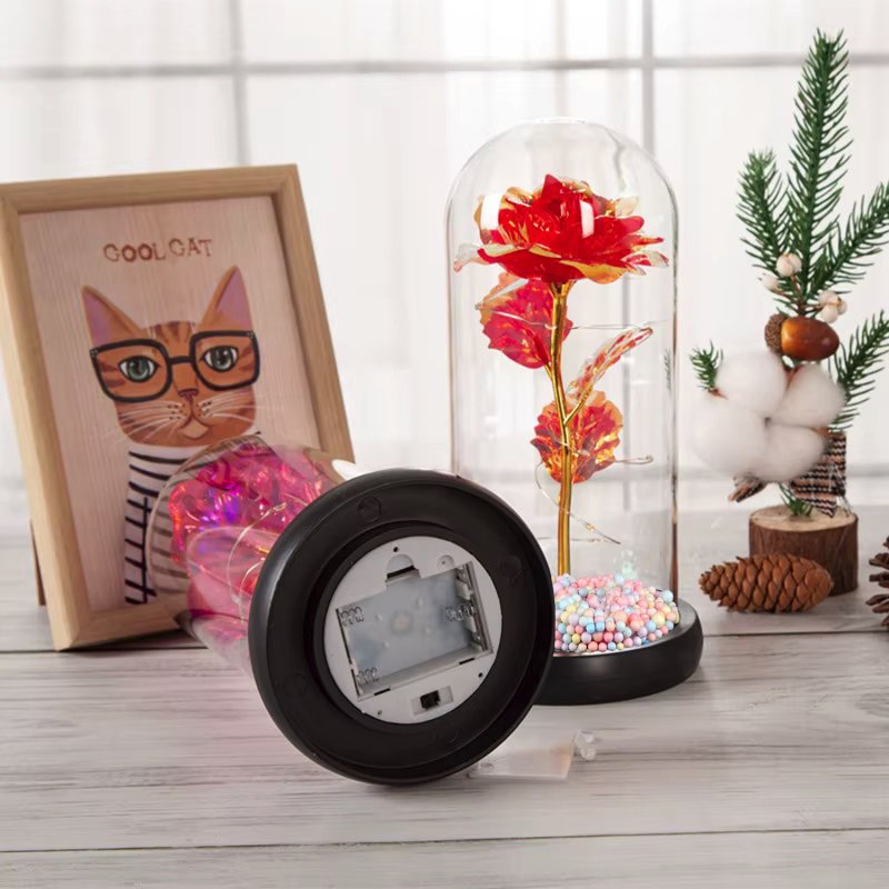 Wieczna róża w szkle świecąca LED Czerwona