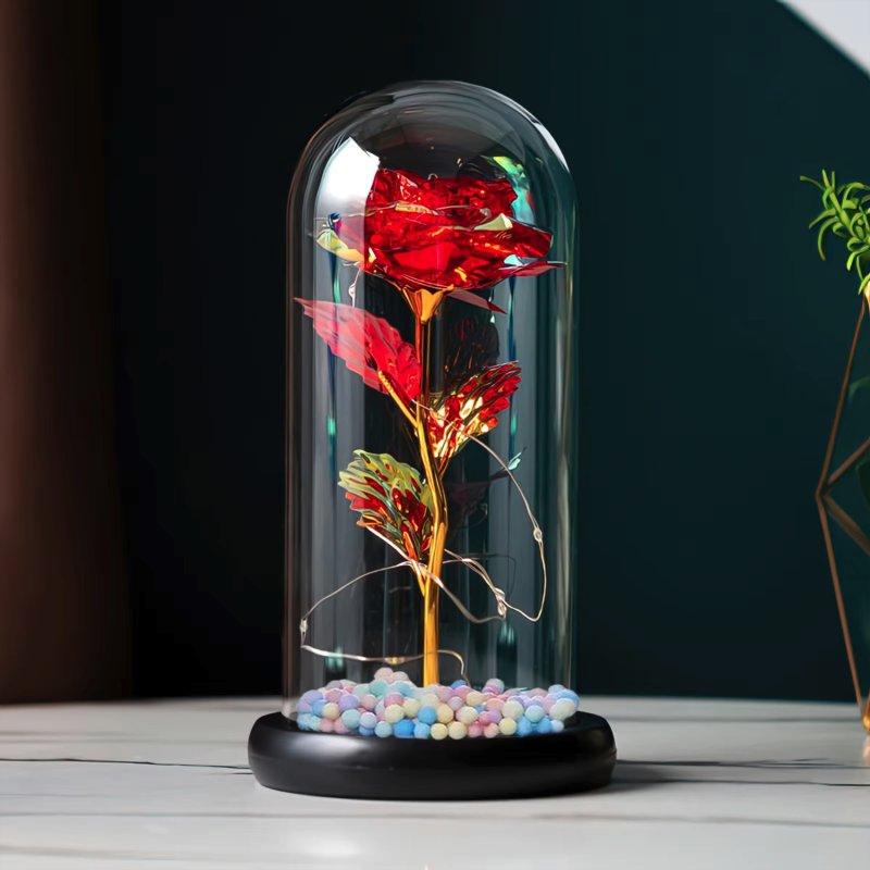 Wieczna róża w szkle świecąca LED Czerwona