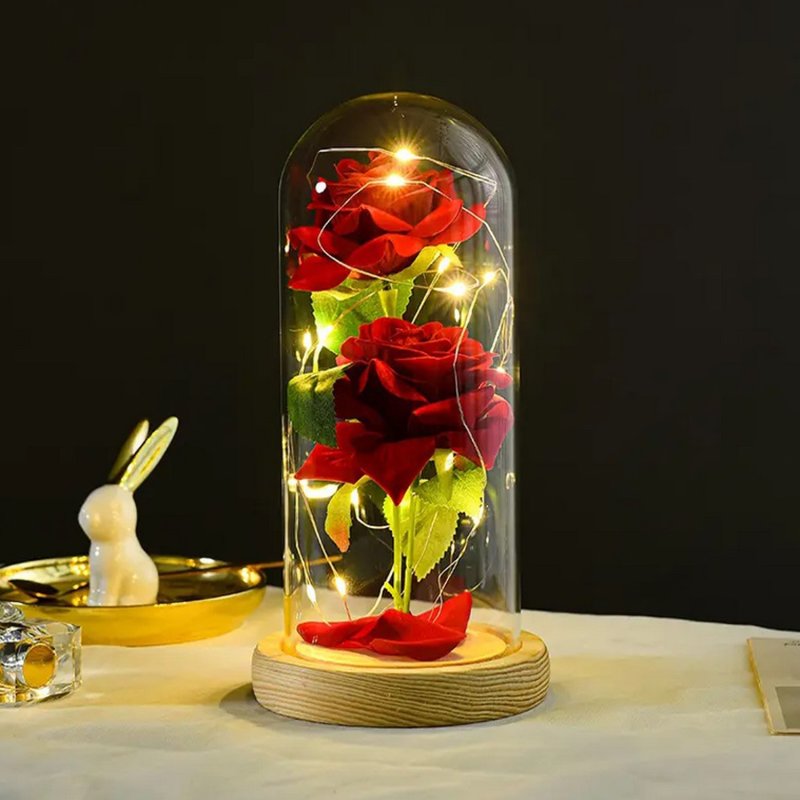 Wieczna róża w szkle pełna świecąca LED Czerwona