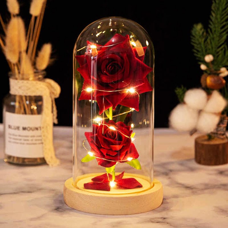 Wieczna róża w szkle pełna świecąca LED Czerwona