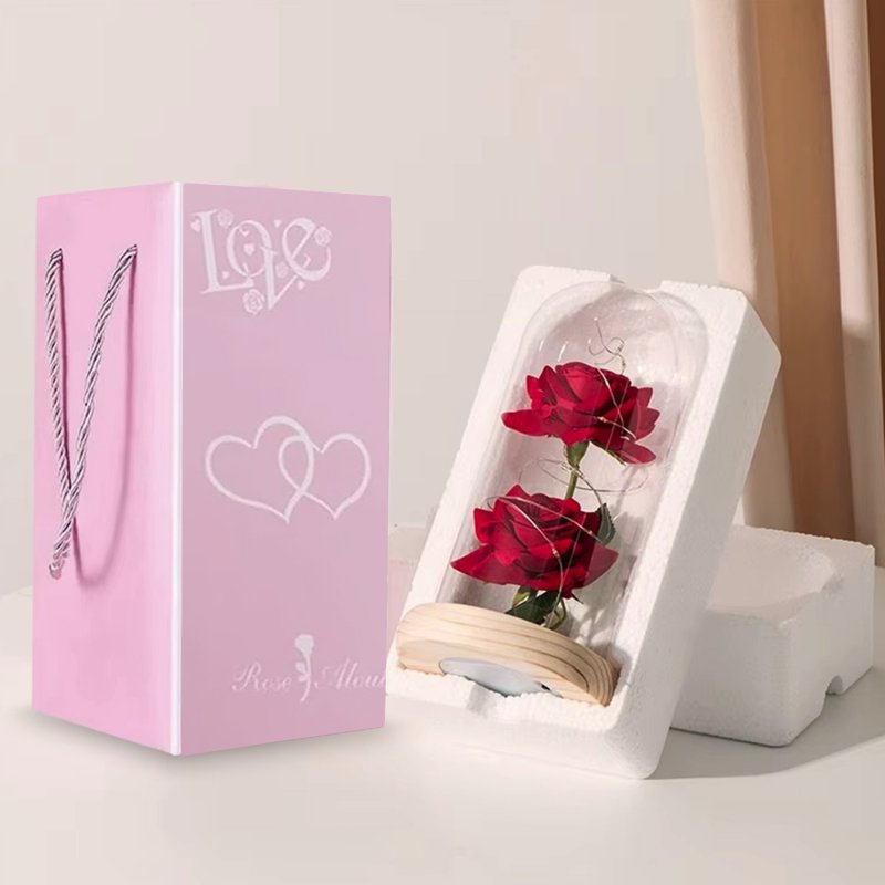 Wieczna róża w szkle pełna świecąca LED Czerwona