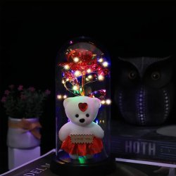 Wieczna róża w szkle świecąca LED + Miś