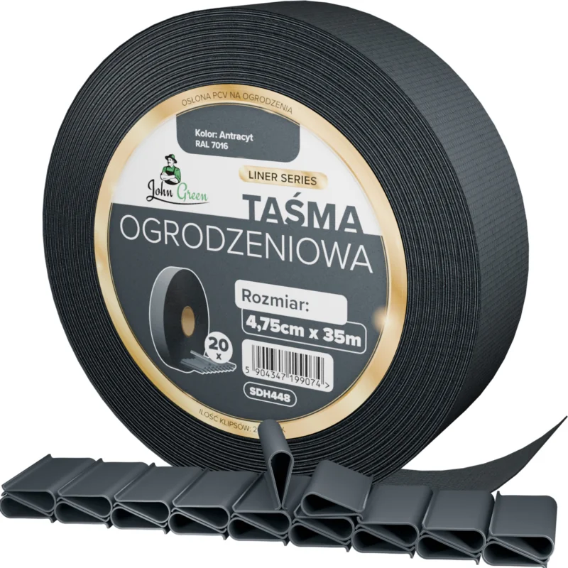 Taśma ogrodzeniowa do paneli ogrodzeniowych 4,75cm x 35m 450g/m2 Antracyt + 20 Klipsów