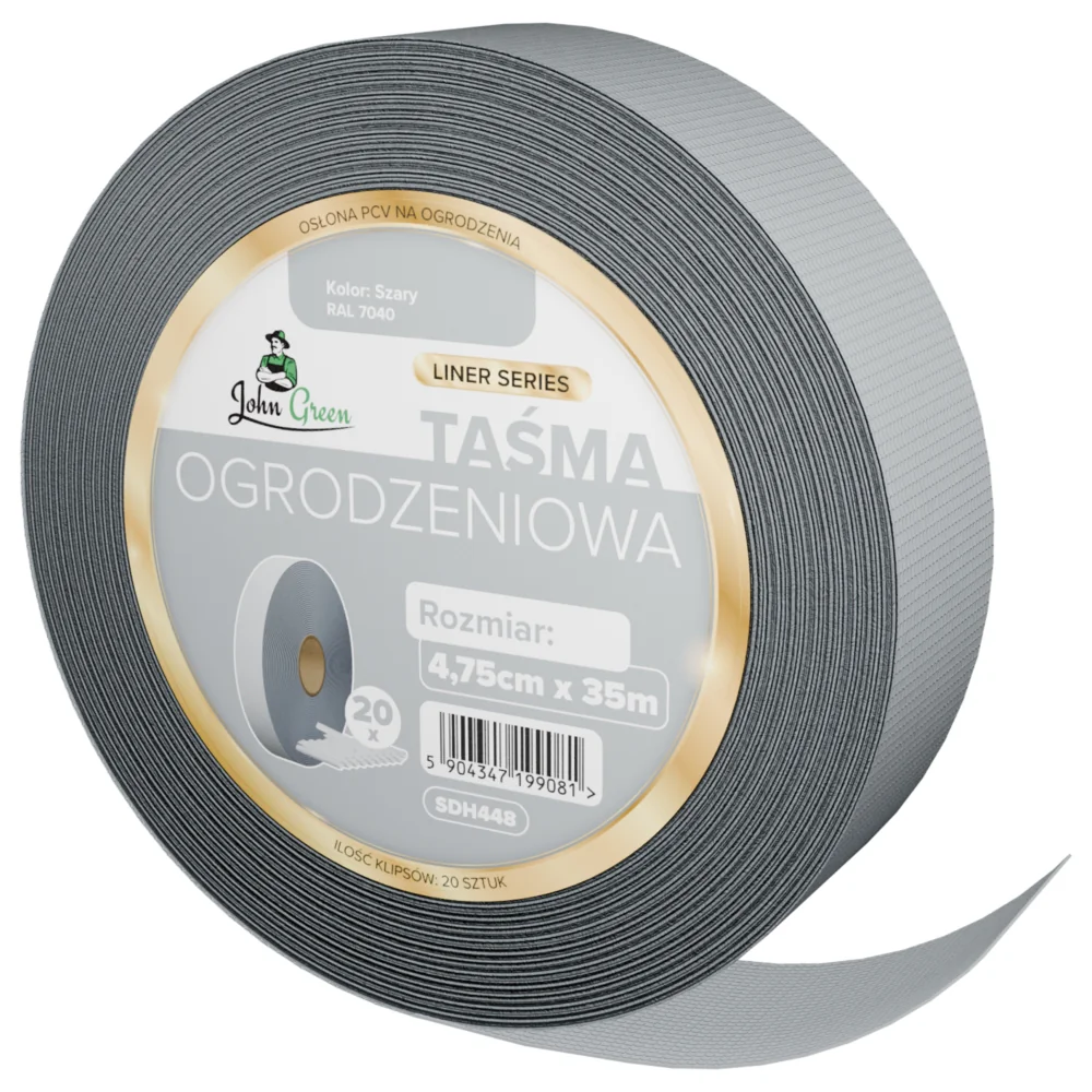 Taśma ogrodzeniowa 4,75cm x 35m Szary + Klipsy