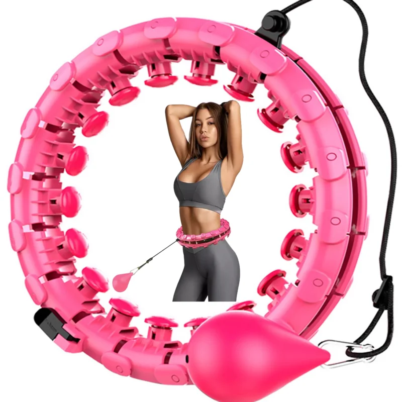 Hula hop z obciążeniem oraz masażem za pomocą wypustek, regulacja średnicy Różowy