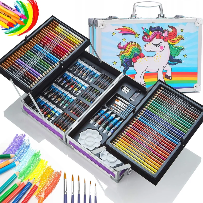 Zestaw artystyczny dla dzieci do malowania i rysowania 145 elementów Niebieski + Walizka