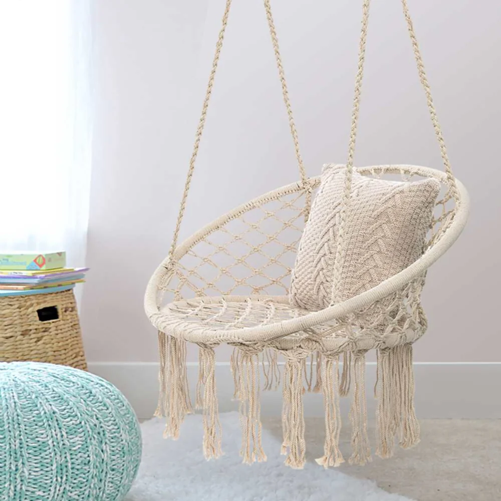 Huśtawka wisząca pleciona fotel BOHO Ecru