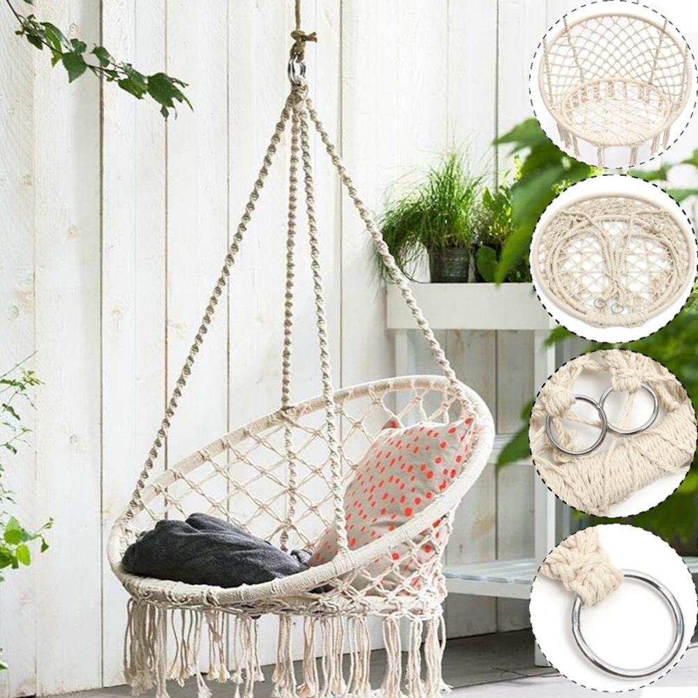 Huśtawka wisząca pleciona fotel BOHO Ecru