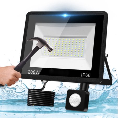 Lampa halogen naświetlacz LED 200W + Czujnik ruchu