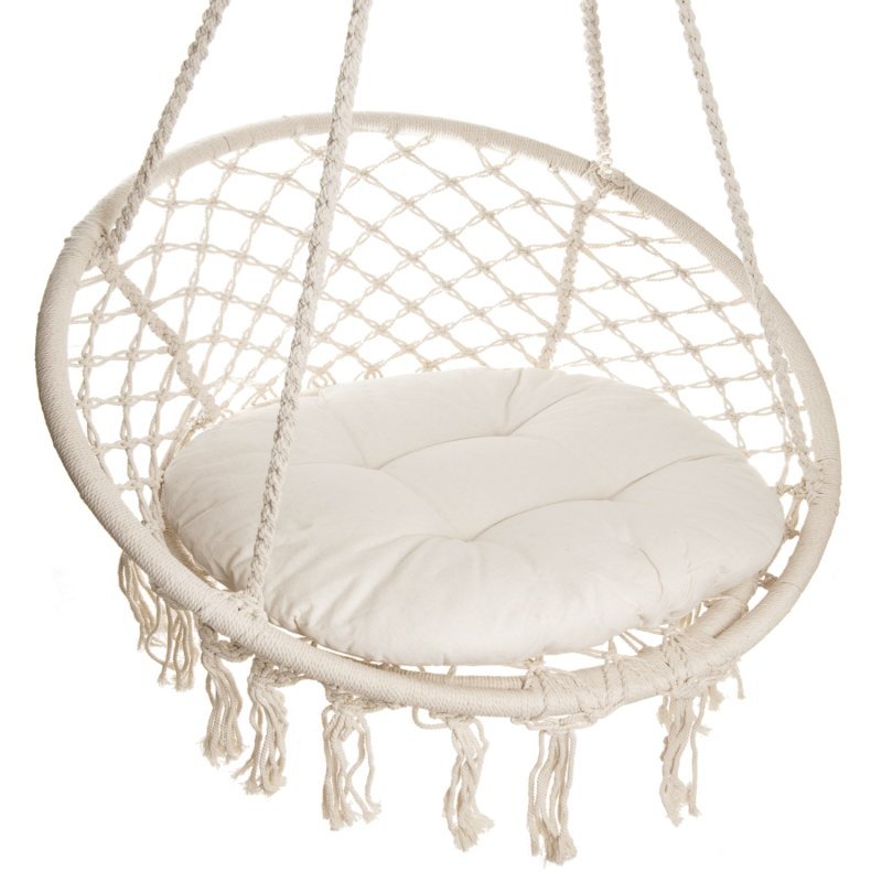 Huśtawka wisząca pleciona 80cm + Poduszki Ecru