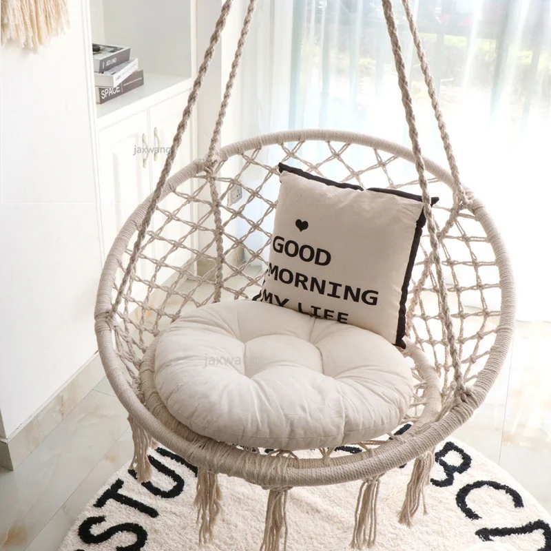 Huśtawka wisząca pleciona BOHO Ecru + Poduszka