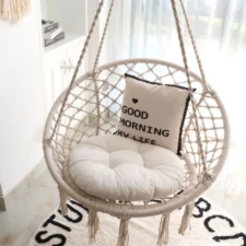 Huśtawka wisząca pleciona BOHO Ecru + Poduszka