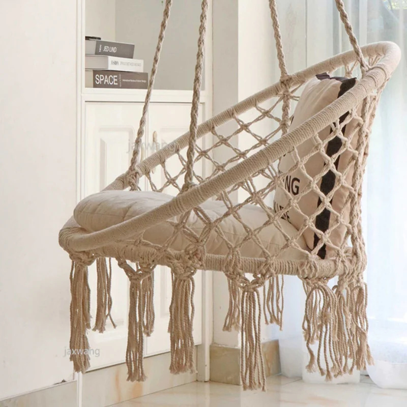 Huśtawka wisząca pleciona BOHO Ecru + Poduszka