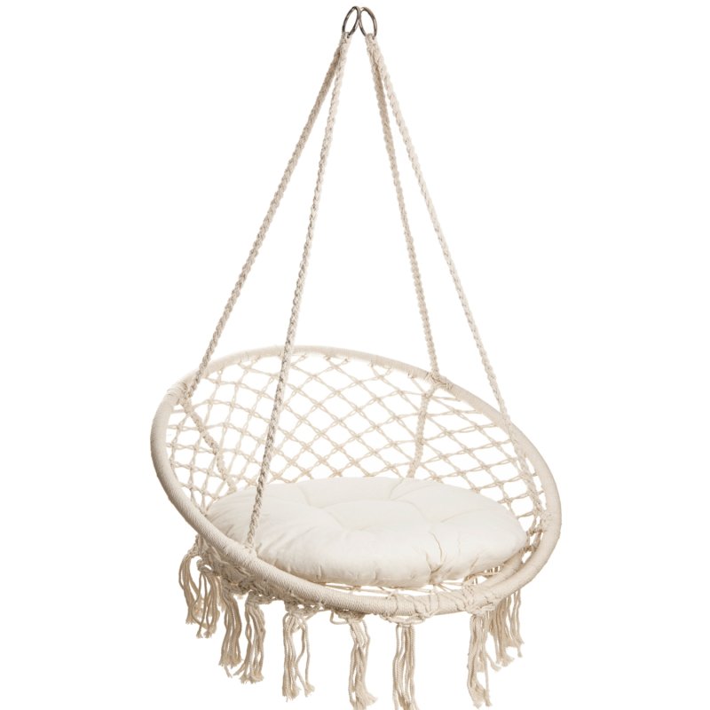 Huśtawka wisząca pleciona 80cm + Poduszki Ecru