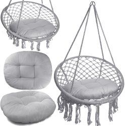Huśtawka wisząca pleciona 80cm + Poduszki Grafit