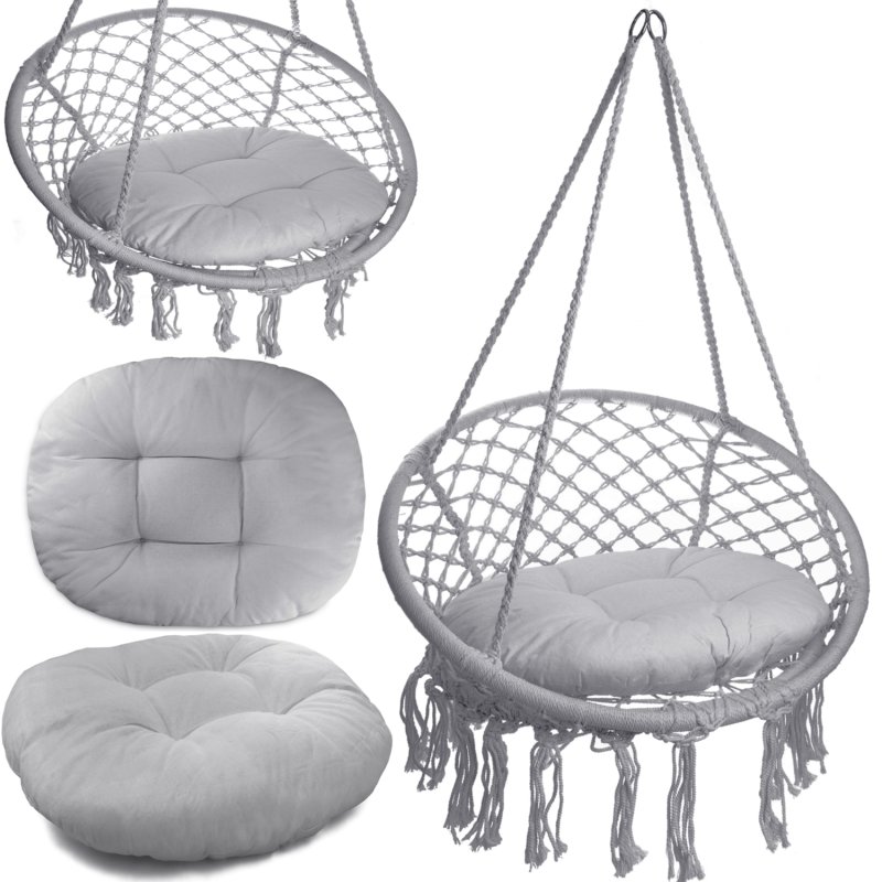 Huśtawka wisząca pleciona 80cm + Poduszki Grafit