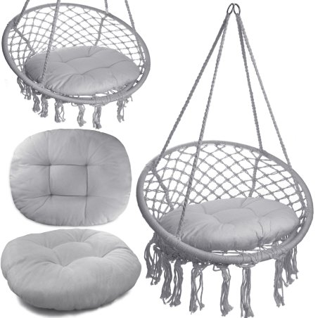 Huśtawka wisząca pleciona 80cm + Poduszki Grafit