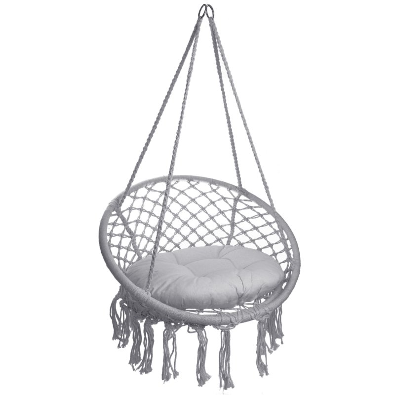 Huśtawka wisząca pleciona 80cm + Poduszki Grafit