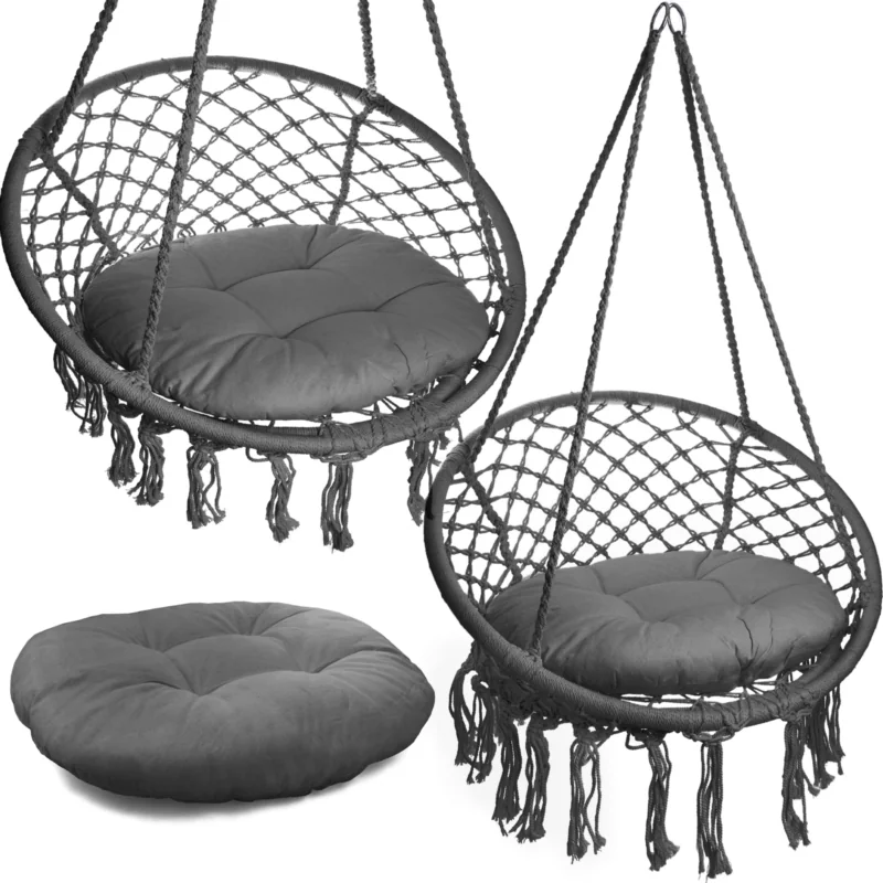 Huśtawka wisząca pleciona BOHO Grafitowa + Poduszka