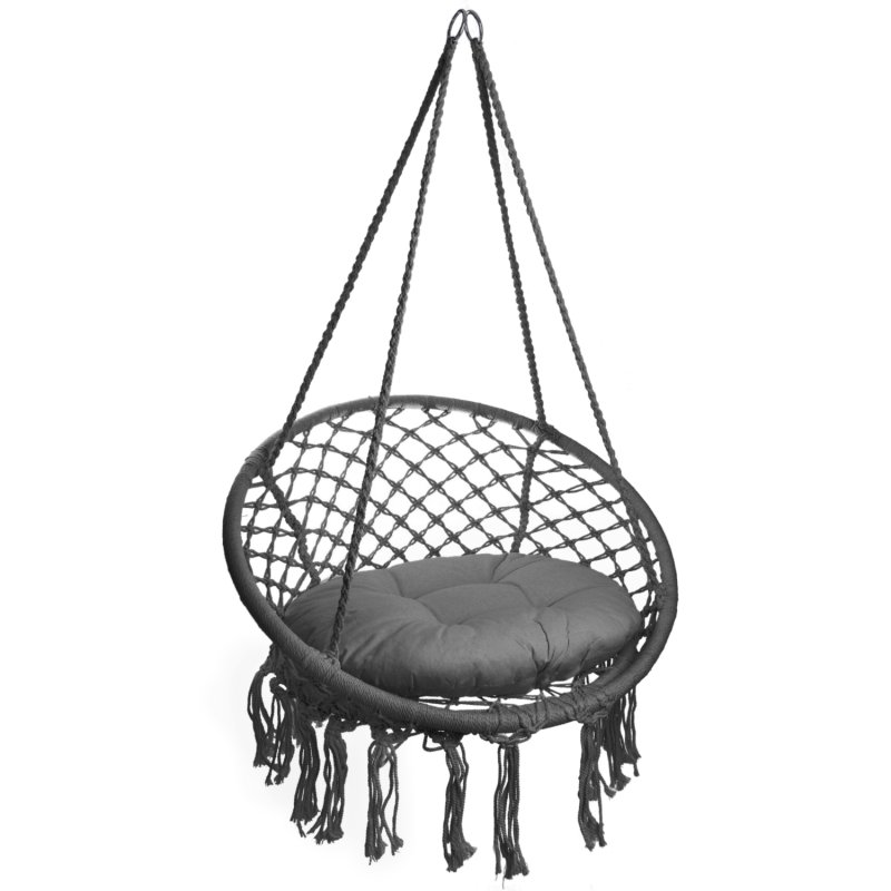 Huśtawka wisząca pleciona BOHO Grafit + Poduszka