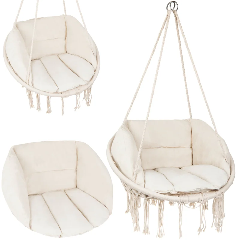 Huśtawka wisząca pleciona BOHO Ecru + 2x Poduszka XXL