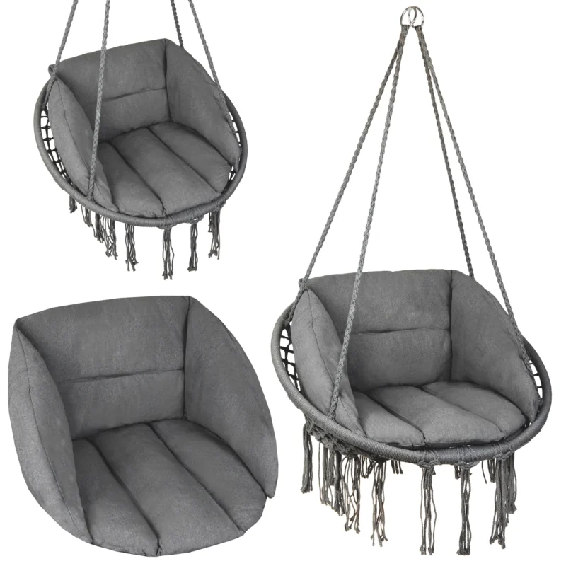 Huśtawka wisząca pleciona BOHO Grafitowa + 2x Poduszka XXL