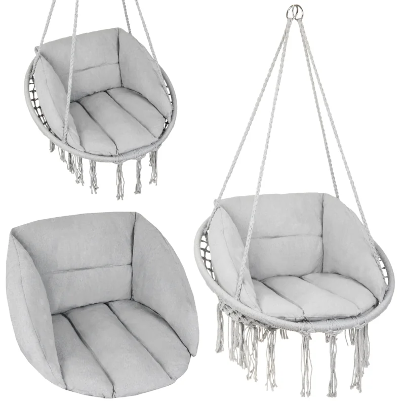Huśtawka wisząca pleciona BOHO Szara + 2x Poduszka XXL