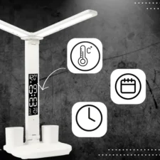Podwójna lampka biurkowa z wyświetlaczem organizer
