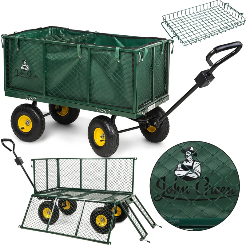 Wózek transportowy ogrodowy z opuszczanymi burtami 205L 300kg + Wkład + Tacka