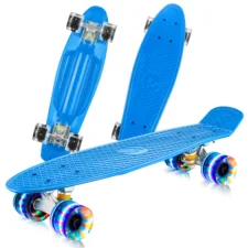 Deskorolka Fiszka dla dzieci z podświetlanymi kółkami LED Błękitna